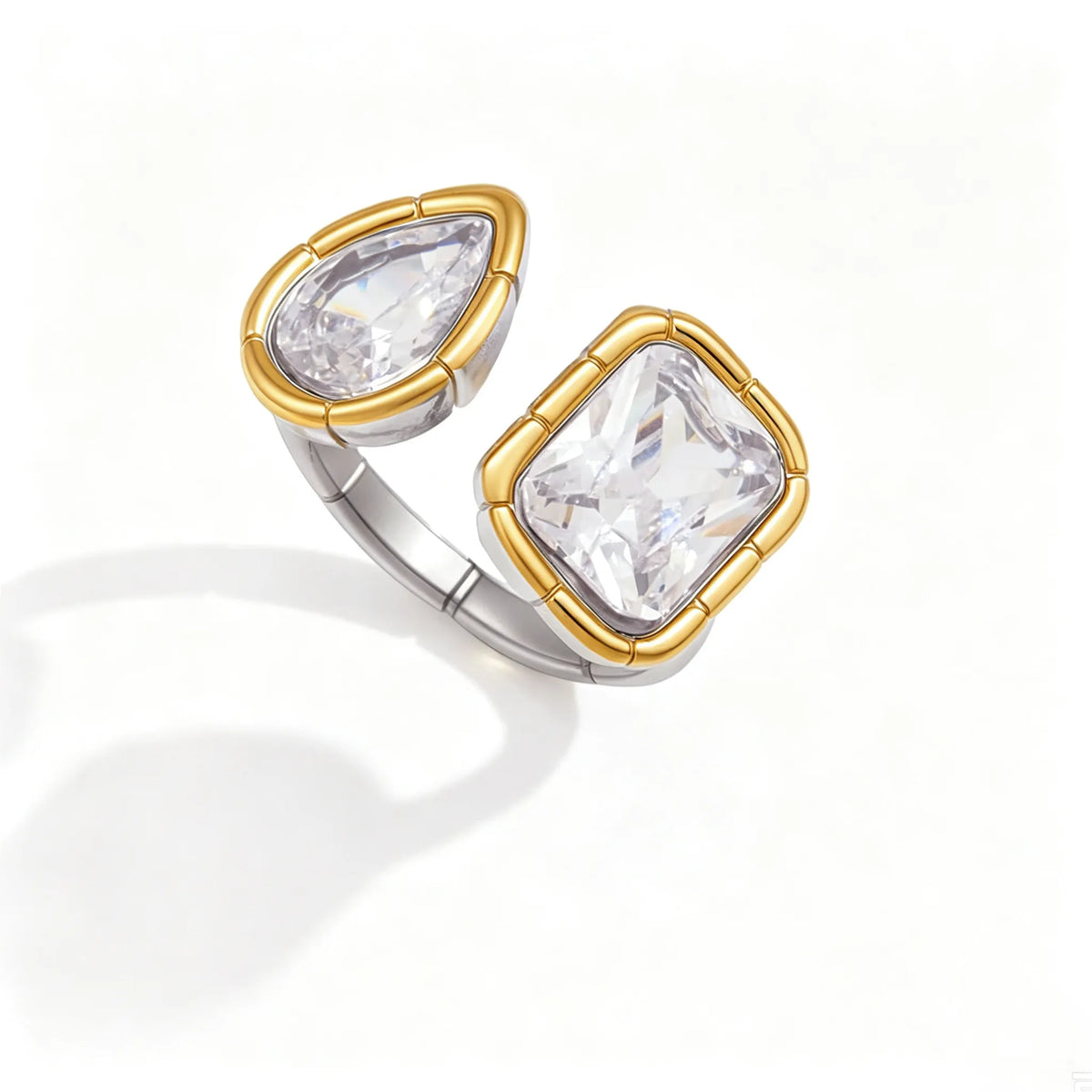 Waterproof Pear-Cut Zirconia Geometric Open Ring
