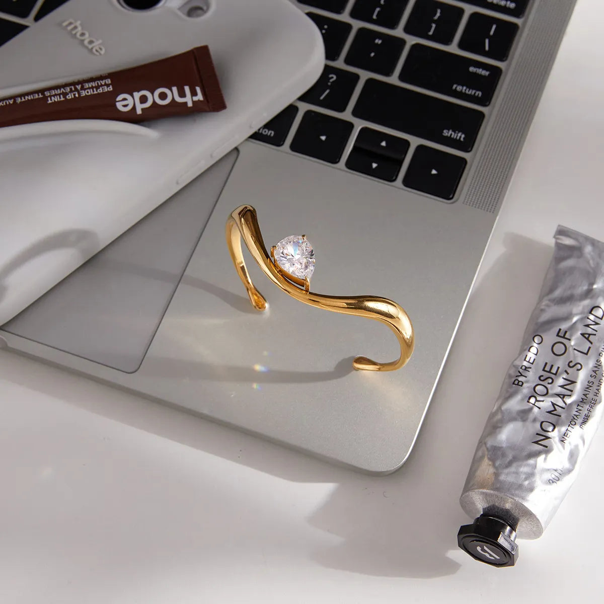 Waterproof Pear-Cut CZ Cuff Bracelet
