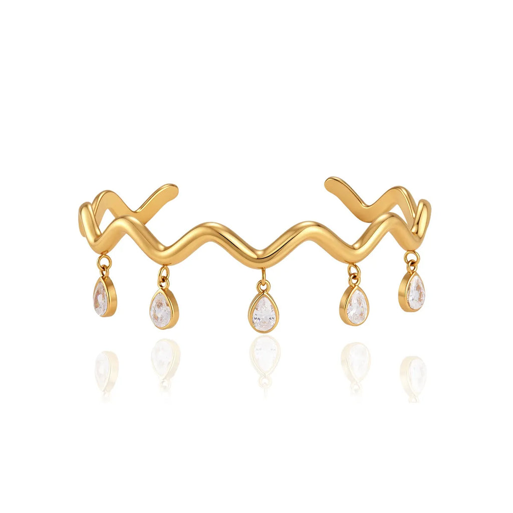 Waterproof  Wave Cuff CZ Bangle
