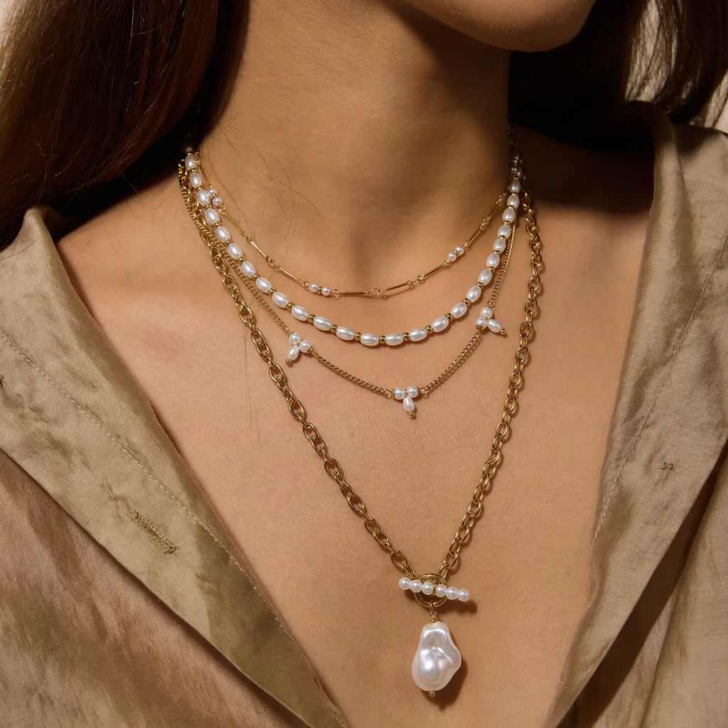 Waterproof Gold Pearl Layering Necklace