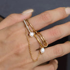 Waterproof Gold Chain Ring & Pearl Stacking Ring