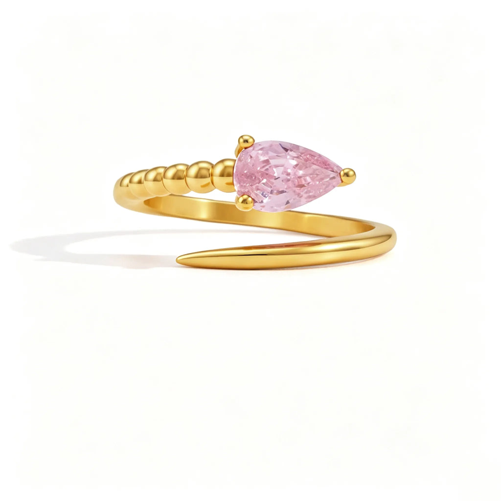 Waterproof Asymmetrical Pear CZ Open Ring