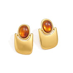 Waterproof Gold Geometric Amber Studs