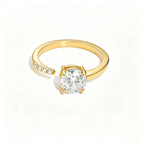 Waterproof Stainless Steel Bypass CZ Ring | Gold Asymmetrical Solitaire Open Band