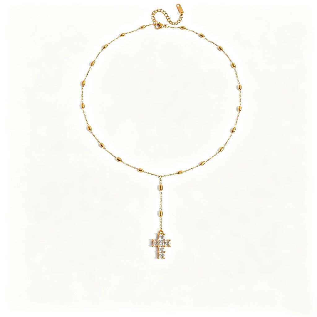 Waterproof Cross Pave CZ Pendant Necklace