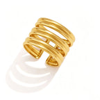 Waterproof Stainless Steel Sculptural Statement Rings | Gold CZ Lattice & Spiral Coil Bands
