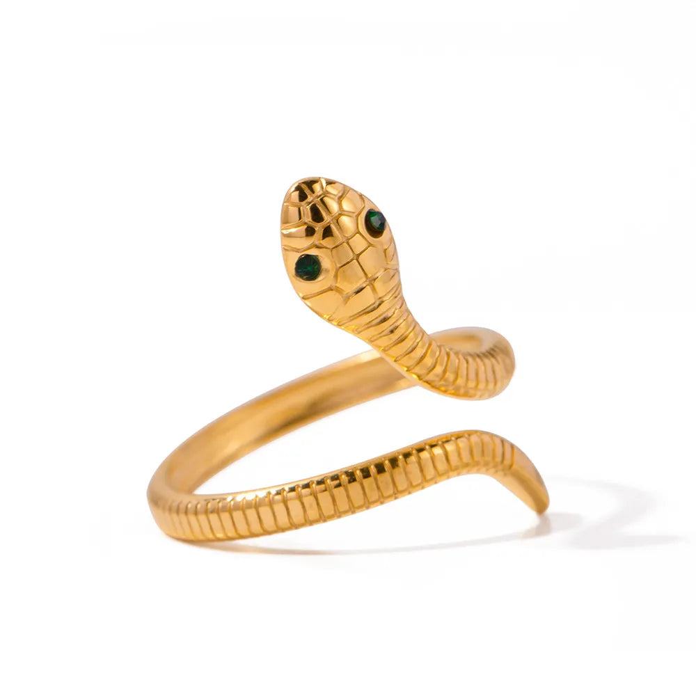 Waterproof Gold Adjustable CZ Snake Ring