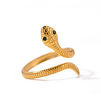 Waterproof Gold Adjustable CZ Snake Ring