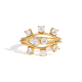 CZ Crown, Pear & Wave Stackable Ring Set – Waterproof 18K Gold