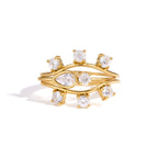 CZ Crown, Pear & Wave Stackable Ring Set – Waterproof 18K Gold