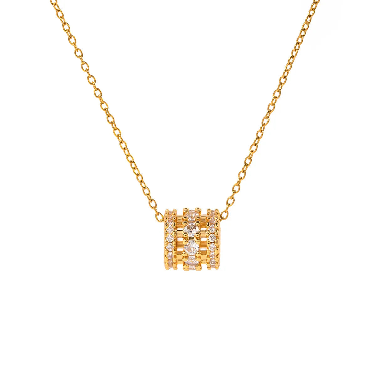 Pavé Zirconia Barrel Necklace – Waterproof 18K Gold
