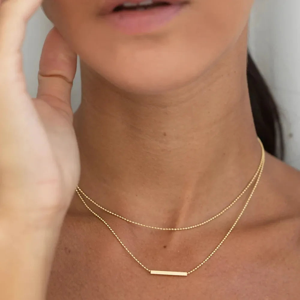 Layered Bar Necklace – Waterproof 18K Gold