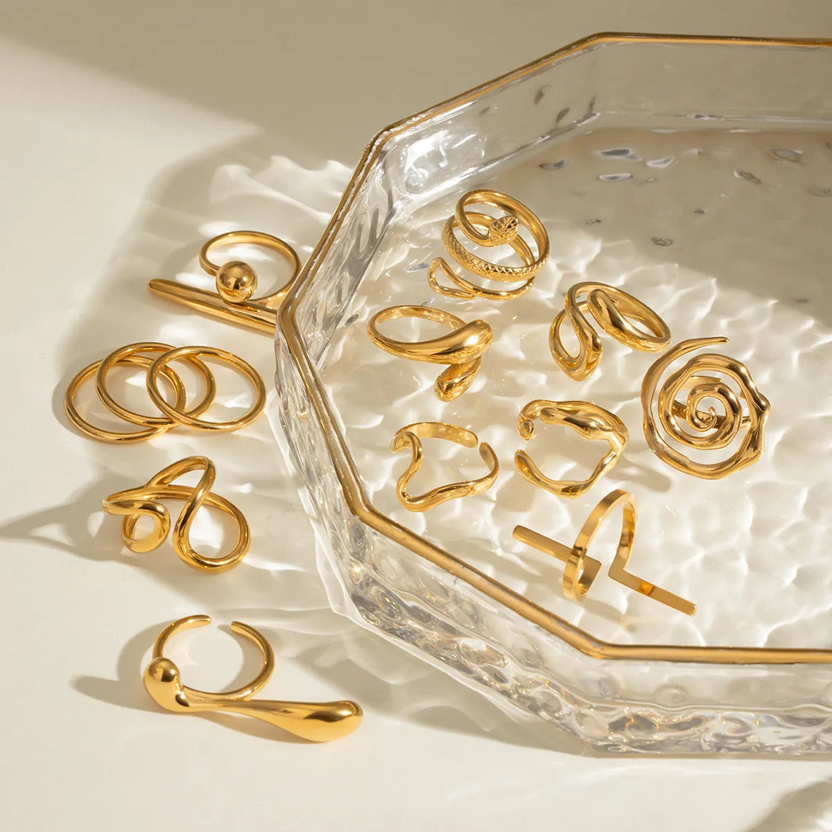 Waterproof Stainless Steel Open Rings | Geometric, Snake & Abstract Designs