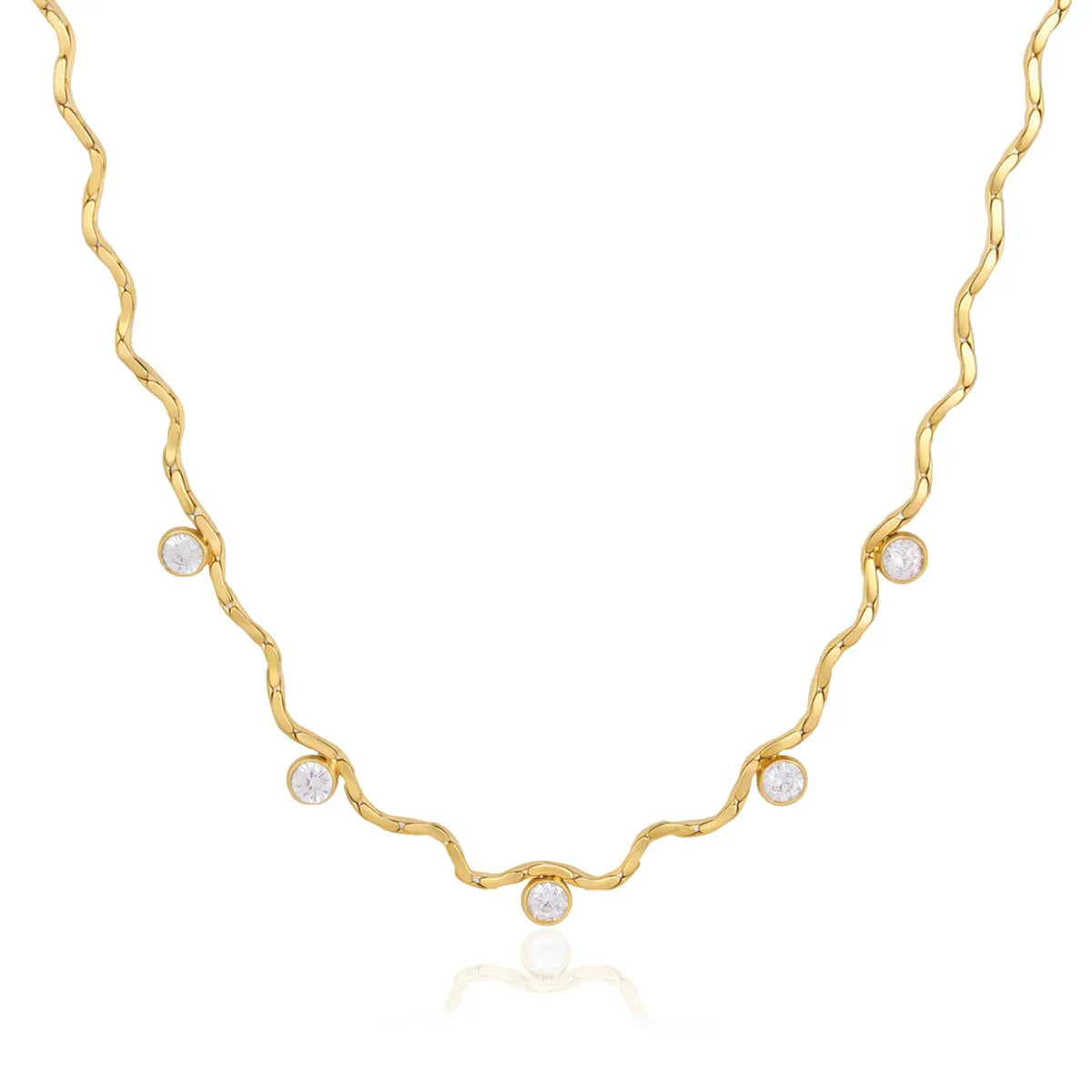 Wavy Chain Zirconia Necklace – Waterproof 18K Gold