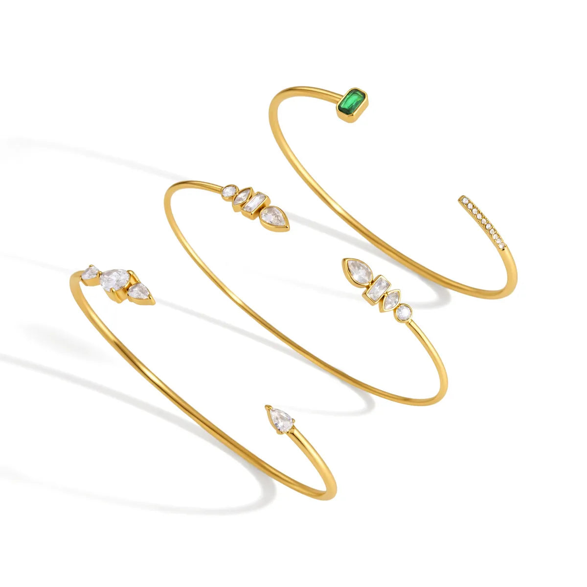 Zirconia Open Cuff Bracelet Collection – Waterproof 18K Gold
