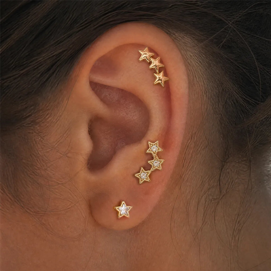 Waterproof Star CZ Flat Back Cartilage Stud Earrings
