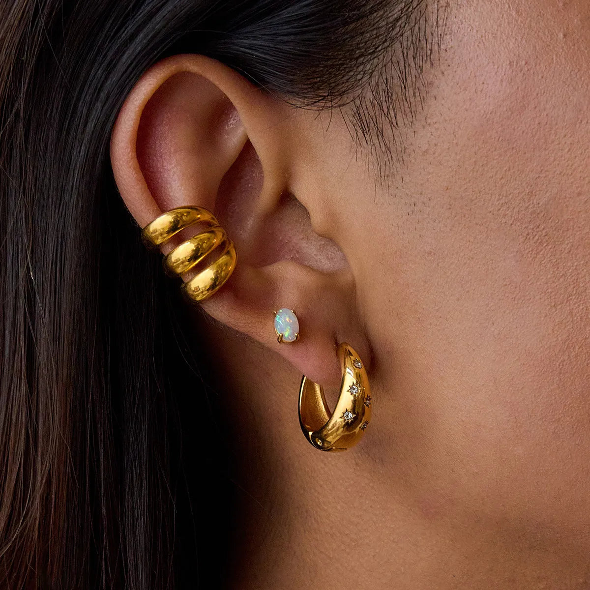 Waterproof Gold Star Huggie Hoops