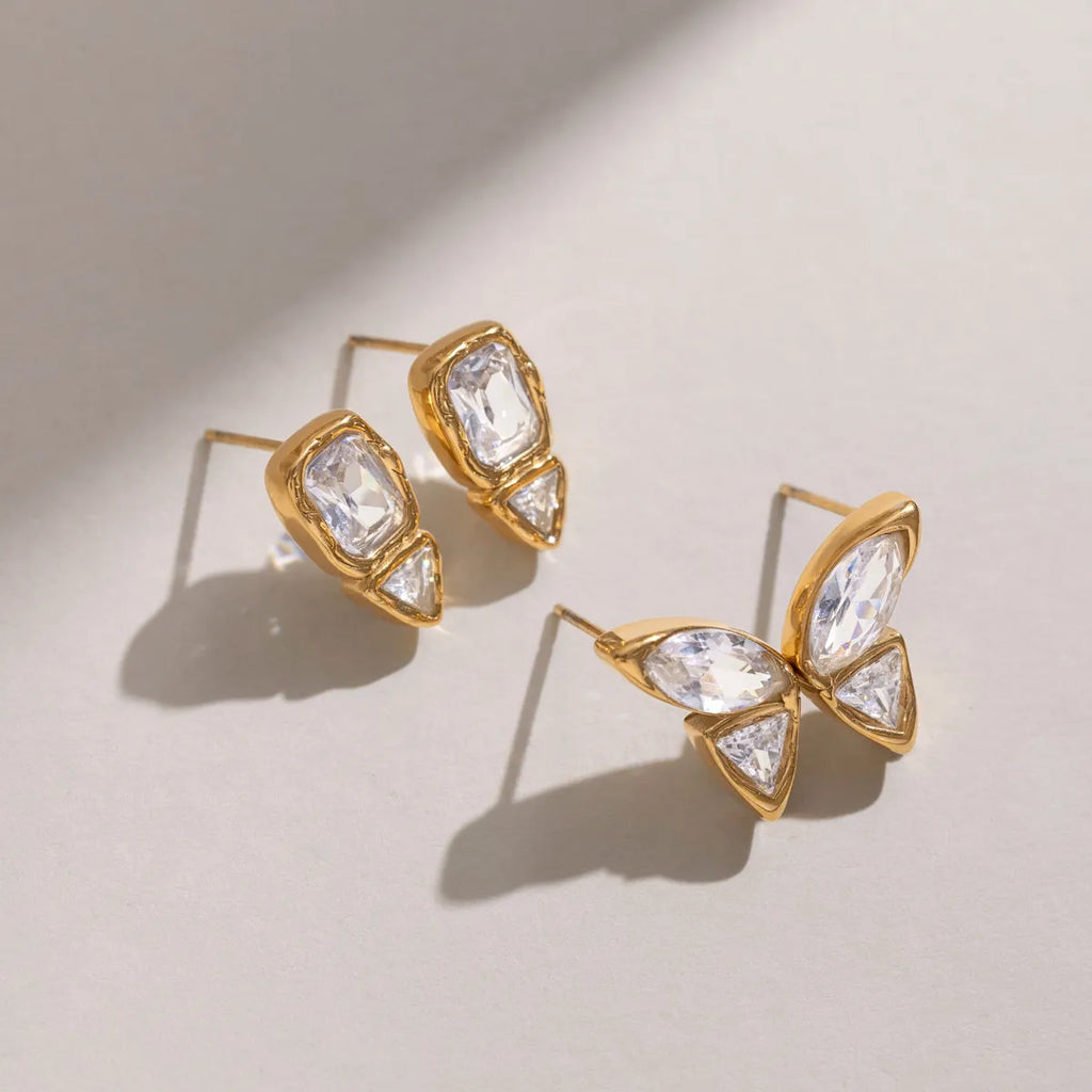 Bezel-Set CZ Statement Stud Earrings – Waterproof 18K Gold