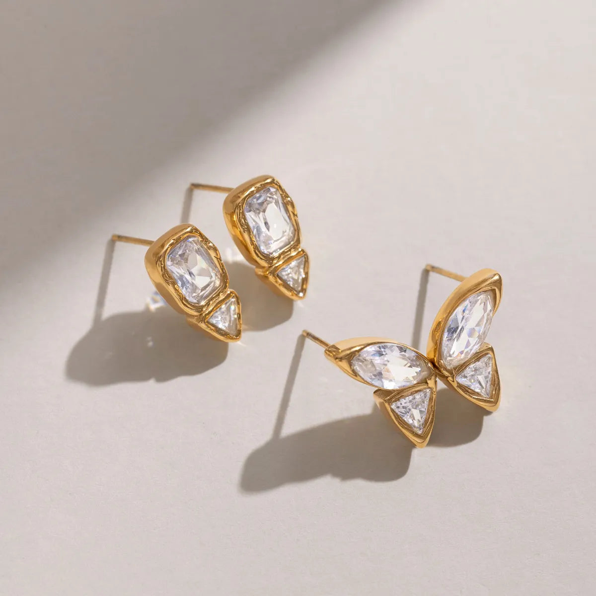 Bezel-Set CZ Statement Stud Earrings – Waterproof 18K Gold