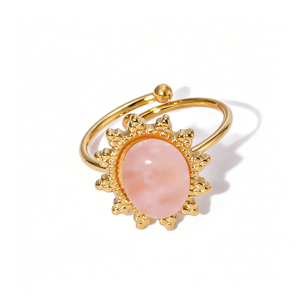 Waterproof Sunburst Multi-Stone Adjustable Ring