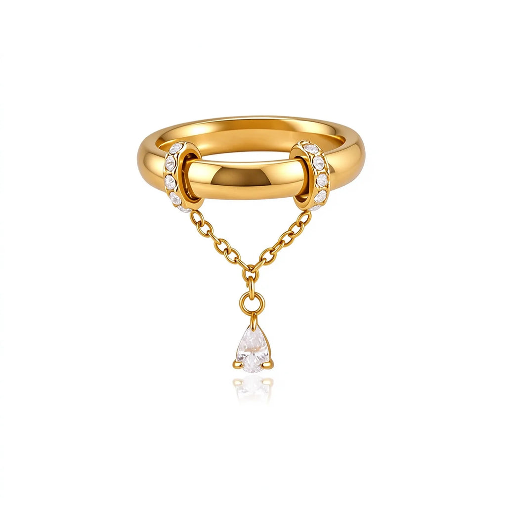 Waterproof Gold Dangle CZ Ring