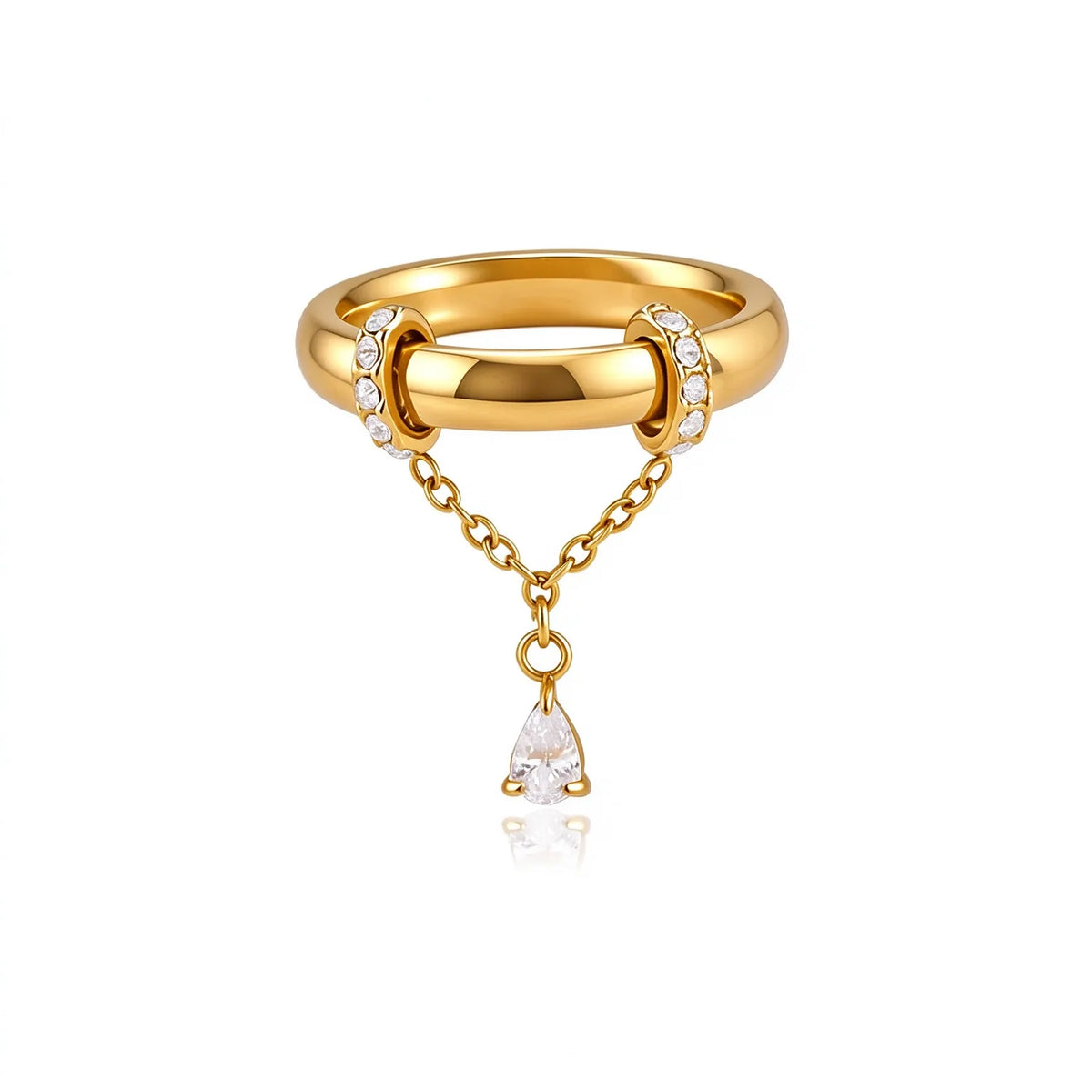 Waterproof Gold Dangle CZ Ring