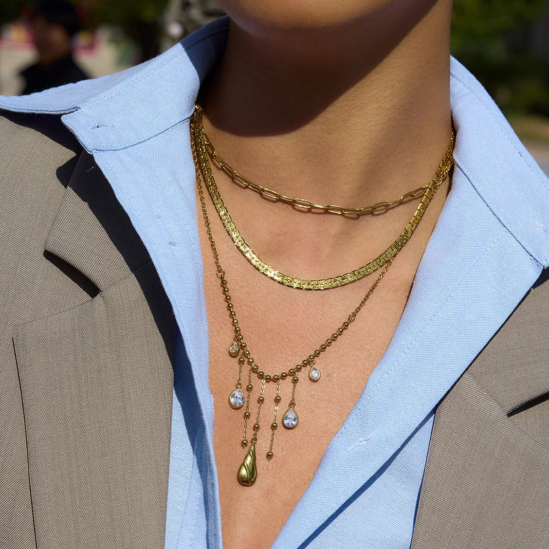 Waterproof Gold Teardrop CZ Necklace