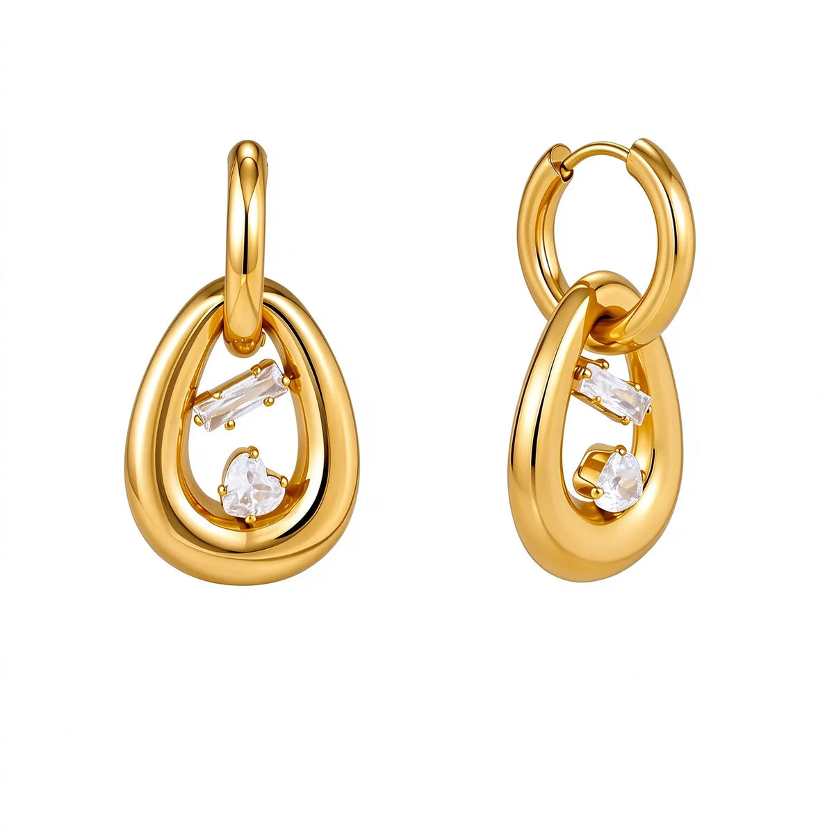 Waterproof Geometric CZ Drop Earrings