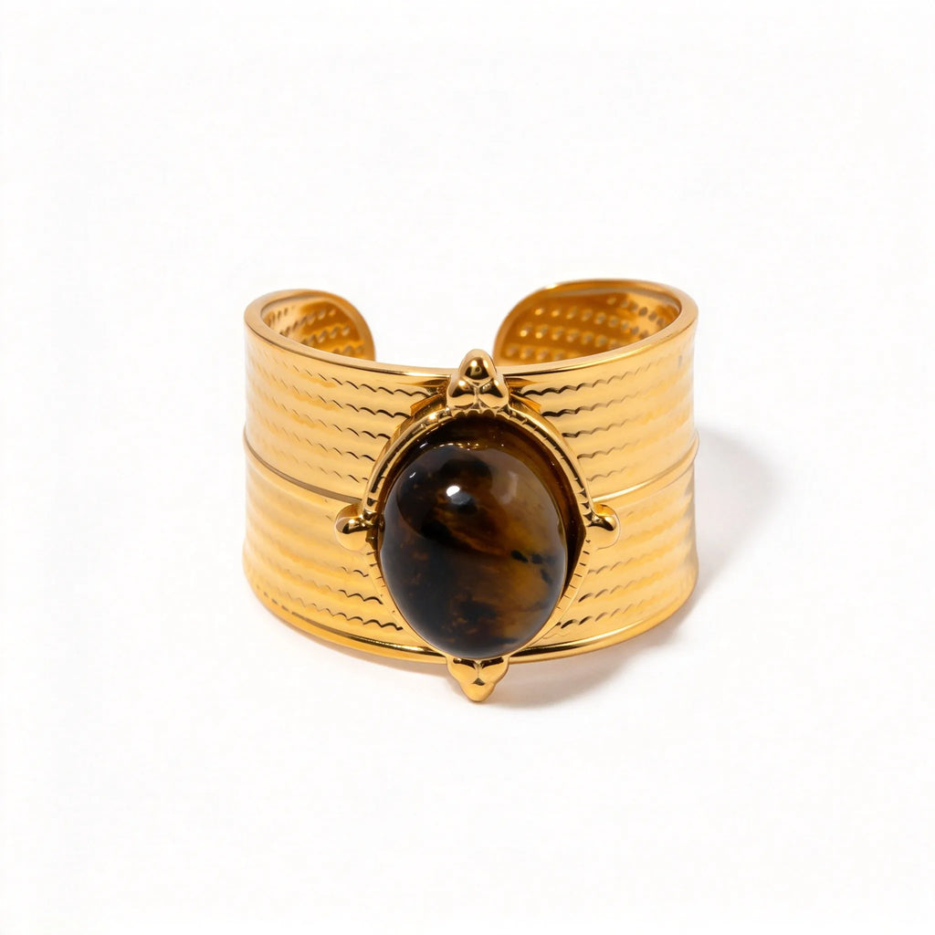 Waterproof Gold Tiger's Eye Open Ring