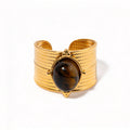Waterproof Gold Tiger's Eye Open Ring