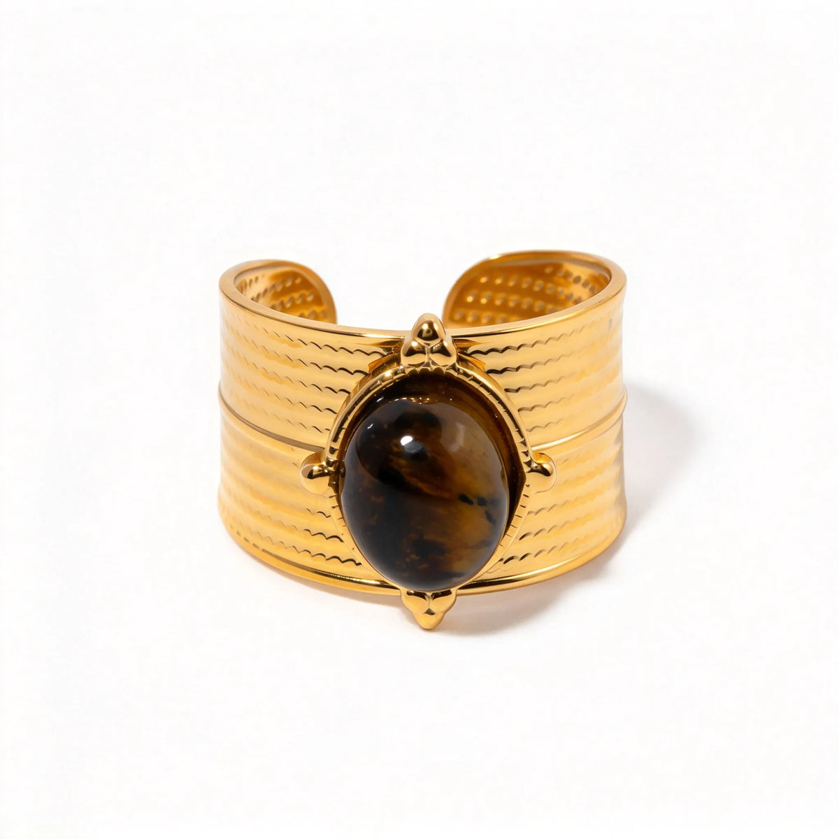 Waterproof Gold Tiger's Eye Open Ring