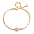 Waterproof Pink CZ Heart Toi et Moi Tennis Bracelet