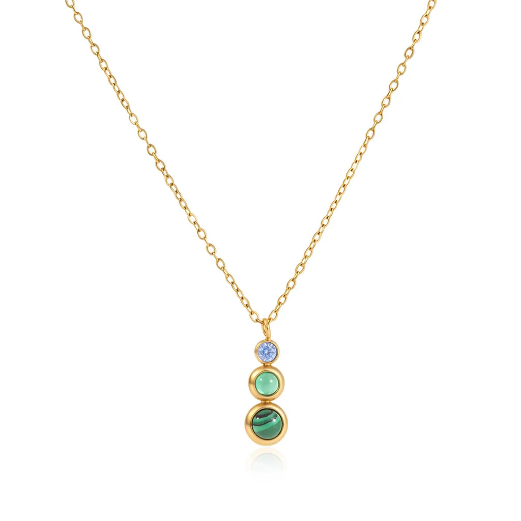Waterproof Trio Stone Pendant & Cable Chain Necklace