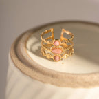 Triple Layer Pink Rhodochrosite Ring – Waterproof 18K Gold