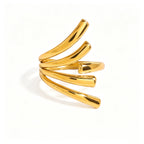Waterproof Sculptural Geometric Cuff Open Rings