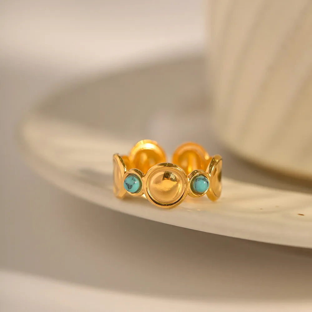 Turquoise Disc Open Ring – Waterproof 18K Gold