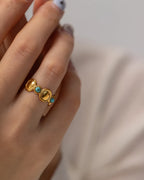 Turquoise Disc Open Ring – Waterproof 18K Gold