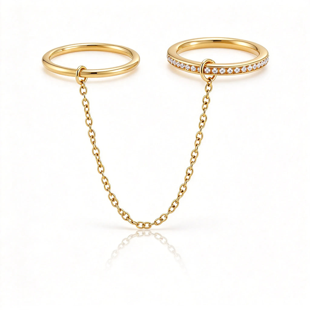 Waterproof Gold Chain Ring & Pearl Stacking Ring
