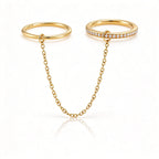 Waterproof Gold Chain Ring & Pearl Stacking Ring