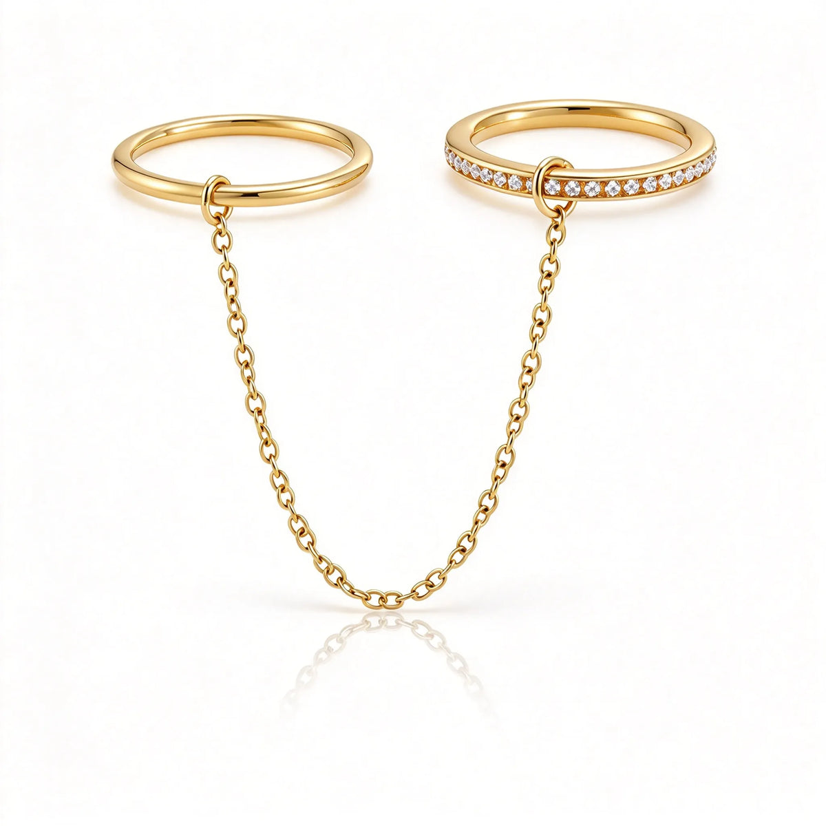 Waterproof Gold Chain Ring & Pearl Stacking Ring