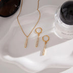 Pave Vertical Bar Necklace & Huggie Set | Waterproof 18K Gold