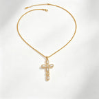 Waterproof Cross Pave CZ Pendant Necklace