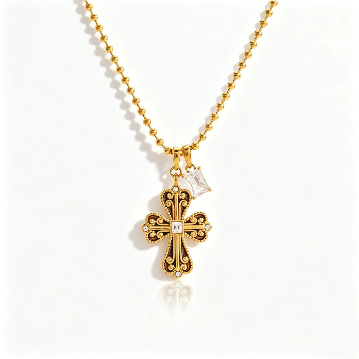 Waterproof Cross Pave CZ Pendant Necklace