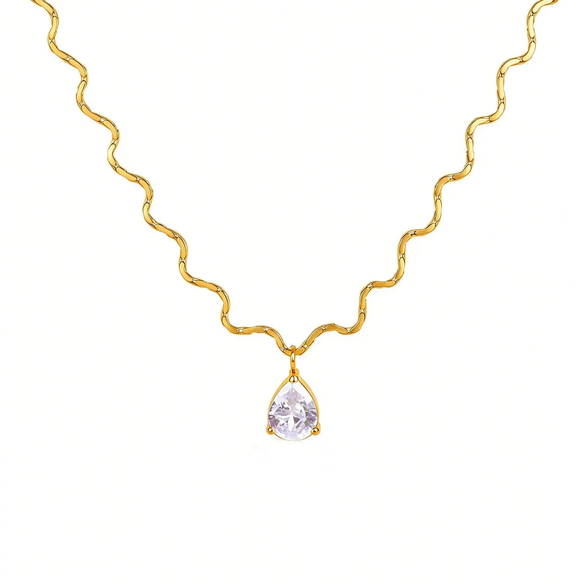 Waterproof Gold CZ Layering Chains Wave Necklace