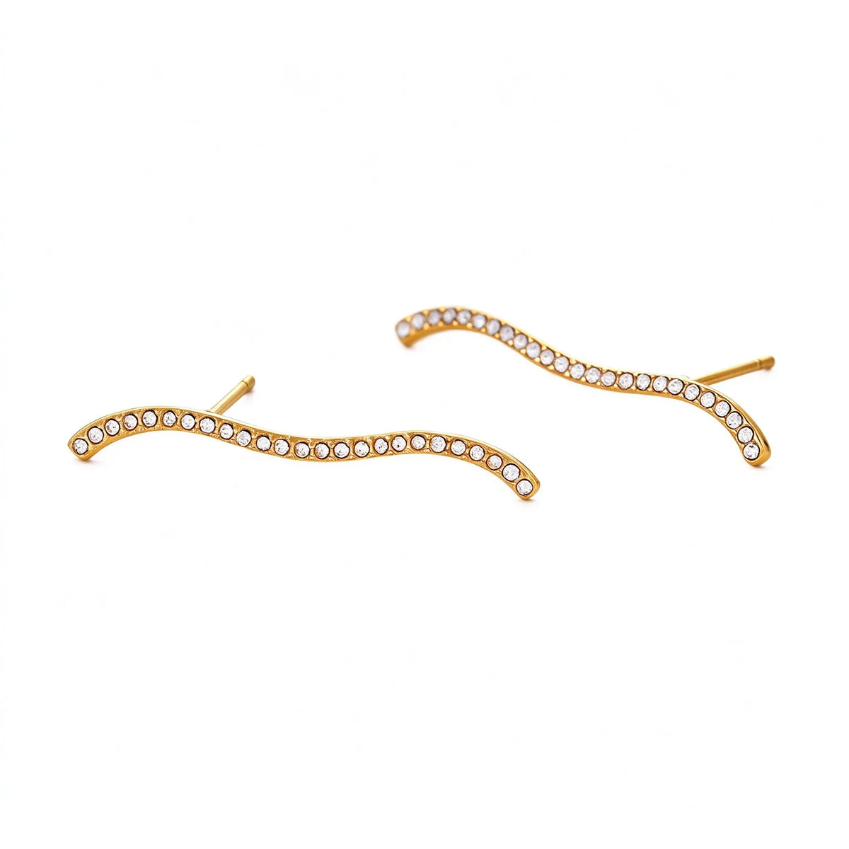 Waterproof Gold Wave Pave CZ Ear Climber Earrings