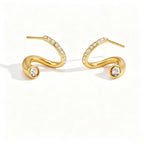 Waterproof Wave CZ S-Shape Stud Earrings