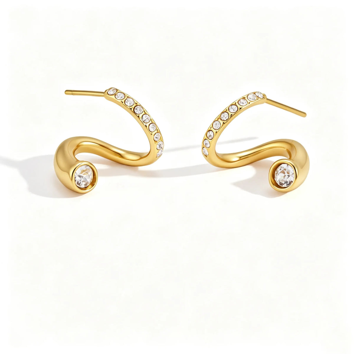 Waterproof Wave CZ S-Shape Stud Earrings