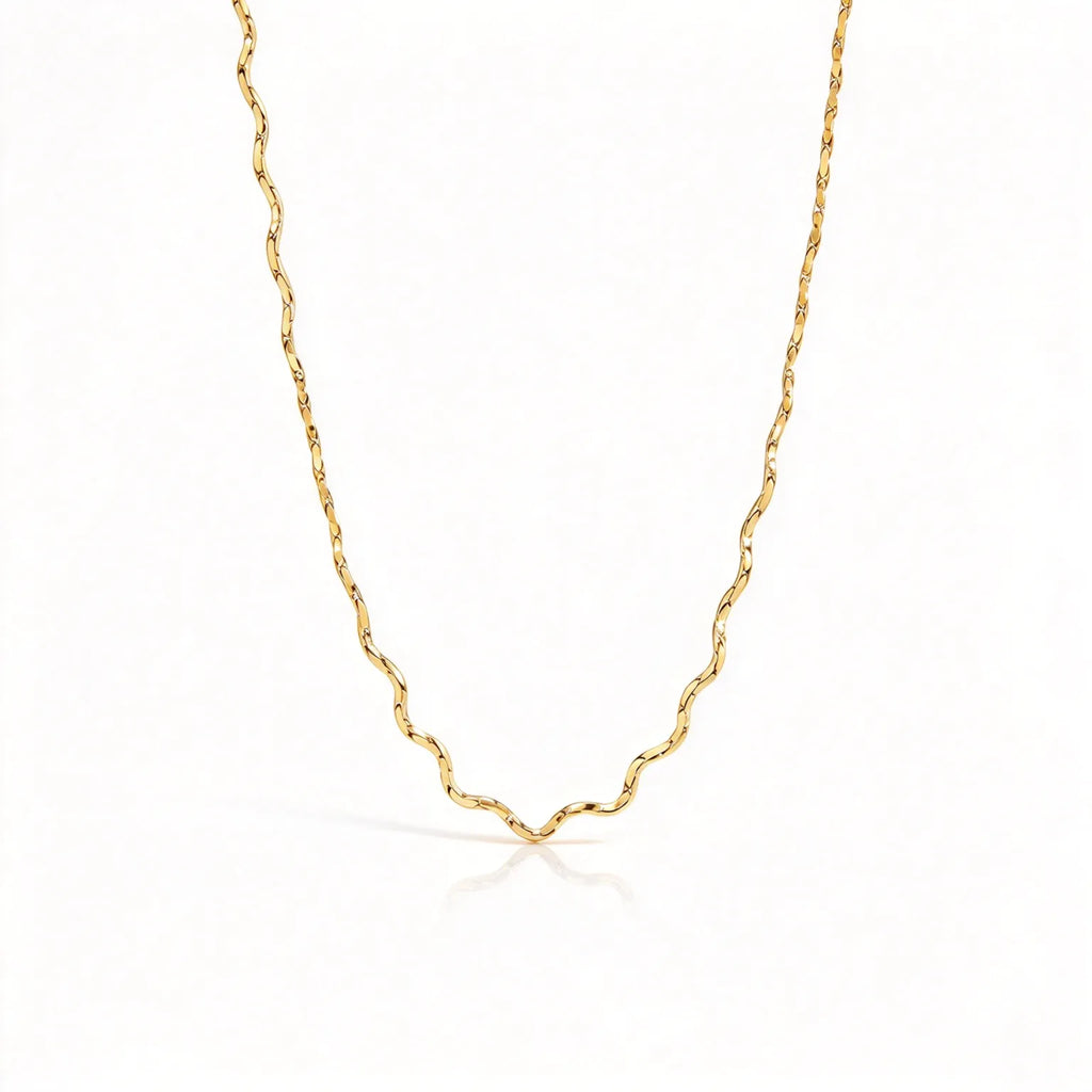 Waterproof Gold Layering Wavy Chain Necklace