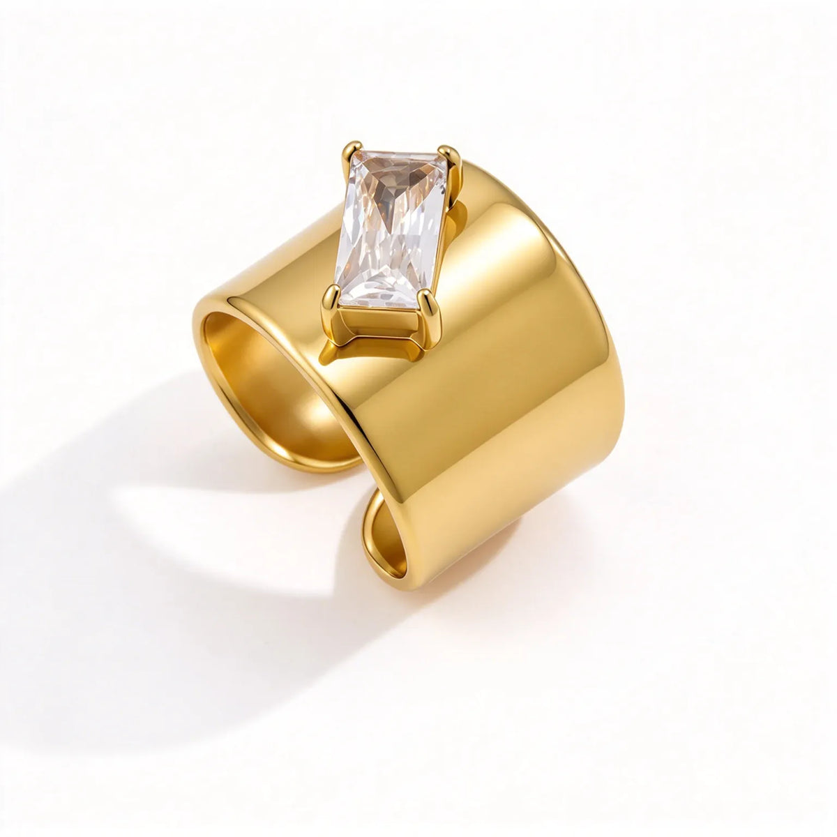 Waterproof Wide Band CZ Adjustable Ring