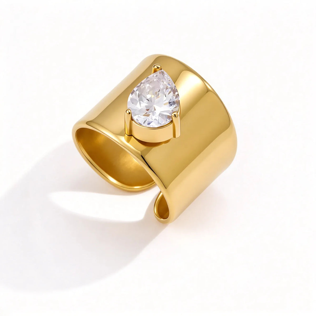 Waterproof Wide Band CZ Adjustable Ring
